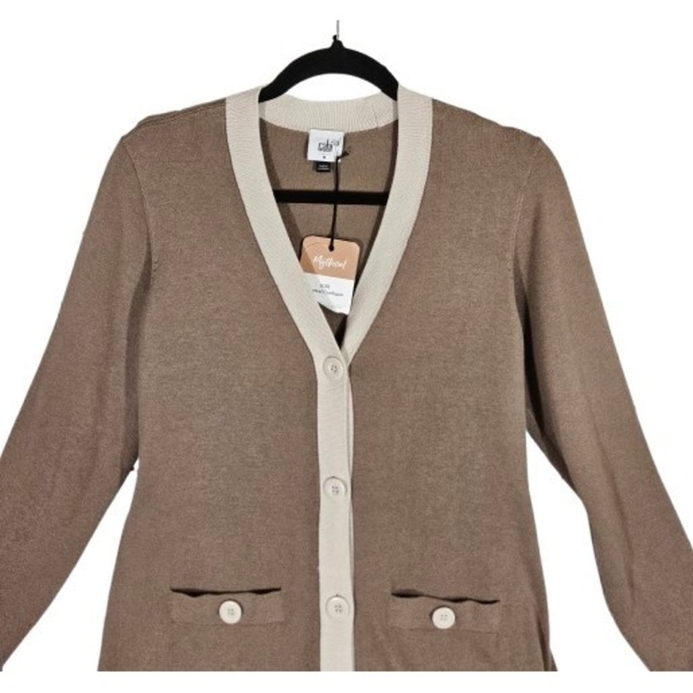 Cabi Sweater Cardigan Sz M Genteel Long Tunic Style #6161 Taupe Tie NEW $175 - Picture 2 of 5